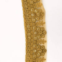 Thumbnail for Brown Net Lace Trim With Floral Embroidery And Gold Sequins, Sequinned Trim, Wedding Trim Bridal Trim