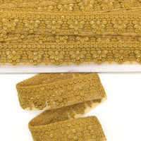 Thumbnail for Brown Net Lace Trim With Floral Embroidery And Gold Sequins, Sequinned Trim, Wedding Trim Bridal Trim