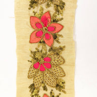 Thumbnail for Beige Silk Fabric Trim, Peach, Pink & Gold Floral Embroidery Indian Sari Border Trim By Yard Decorative Trim Craft Lace