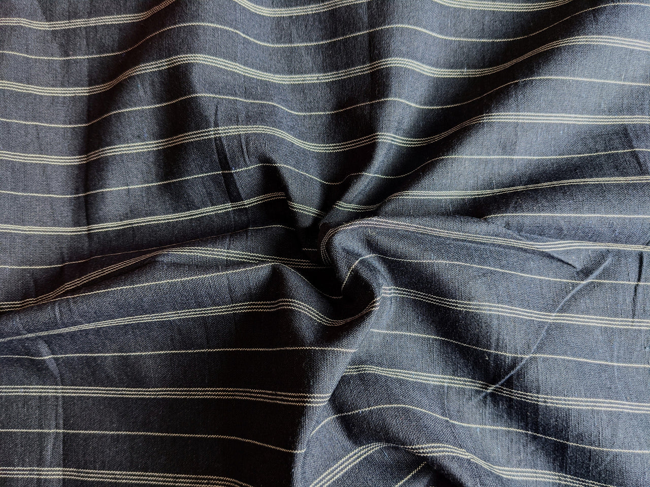 Navy Blue Cotton Stripes Fabric, Striped Handloom Fabric, Quilting Fabric