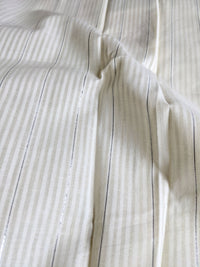 Thumbnail for Cream Cotton Silver Stripes Fabric, Striped Handloom Fabric, Quilting Fabric