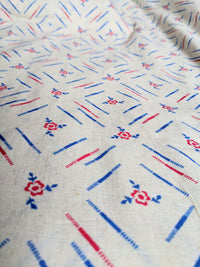 Thumbnail for Off White Cotton Fabric In Red and Blue Floral Print, Handloom Fabric, Quilting Fabric