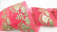 Thumbnail for Pink Tissue Fabric Lace Trim with Gota Patti Embroidery, Foiled Embroidery in Silver, Sari Border Trim By Yard Decorative Trim Craft Lace