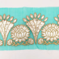 Thumbnail for Blue Tissue Fabric Lace Trim with Gota Patti Embroidery, Foiled Embroidery in Silver, Sari Border Trim By Yard Decorative Trim Craft Lace