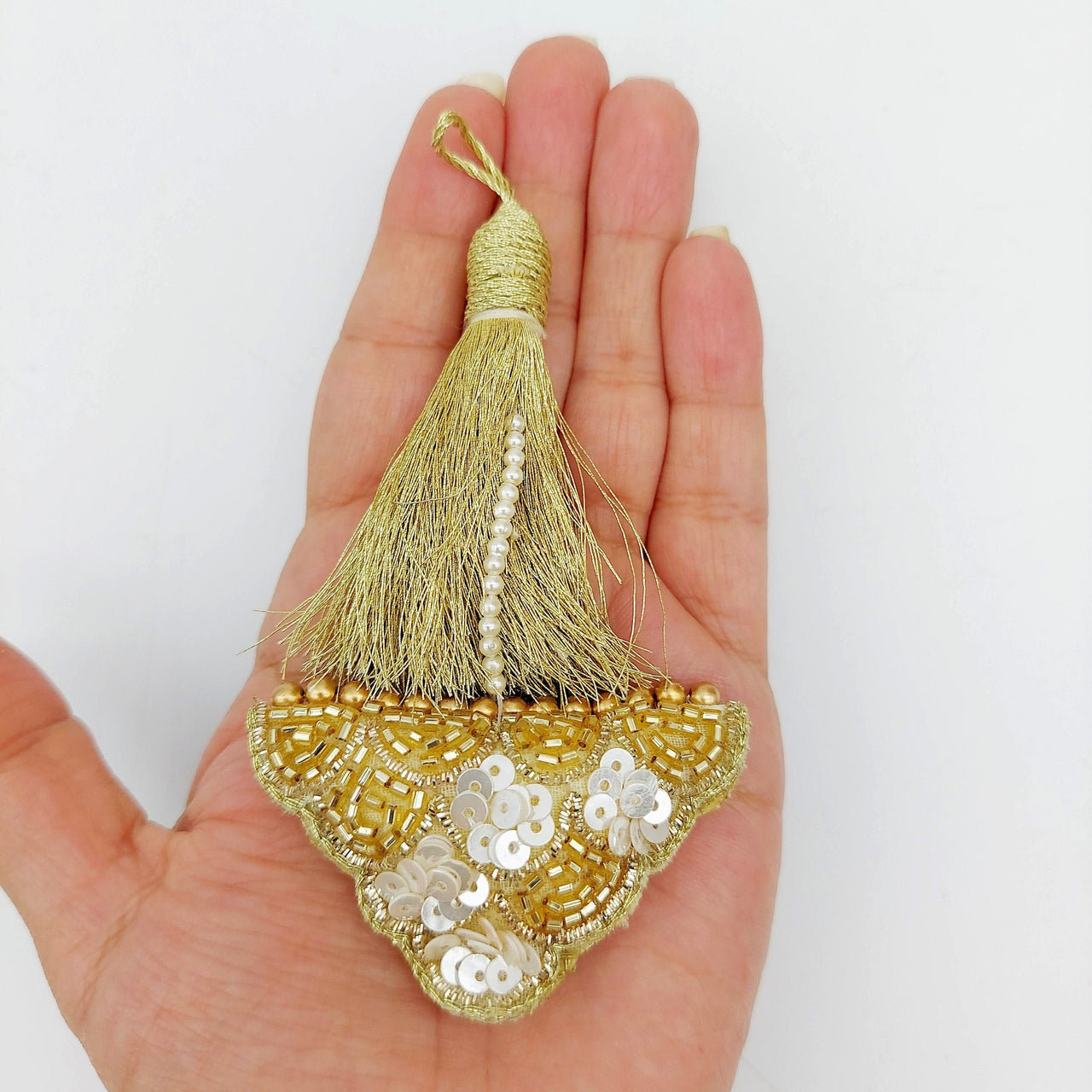 Light Gold Bead and Sequins Tassels Latkan, Indian Latkans, Blouse Latkan