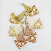Thumbnail for Off White Tassels In Gold and White Bead and Sequins, Indian Latkans, Blouse Latkan