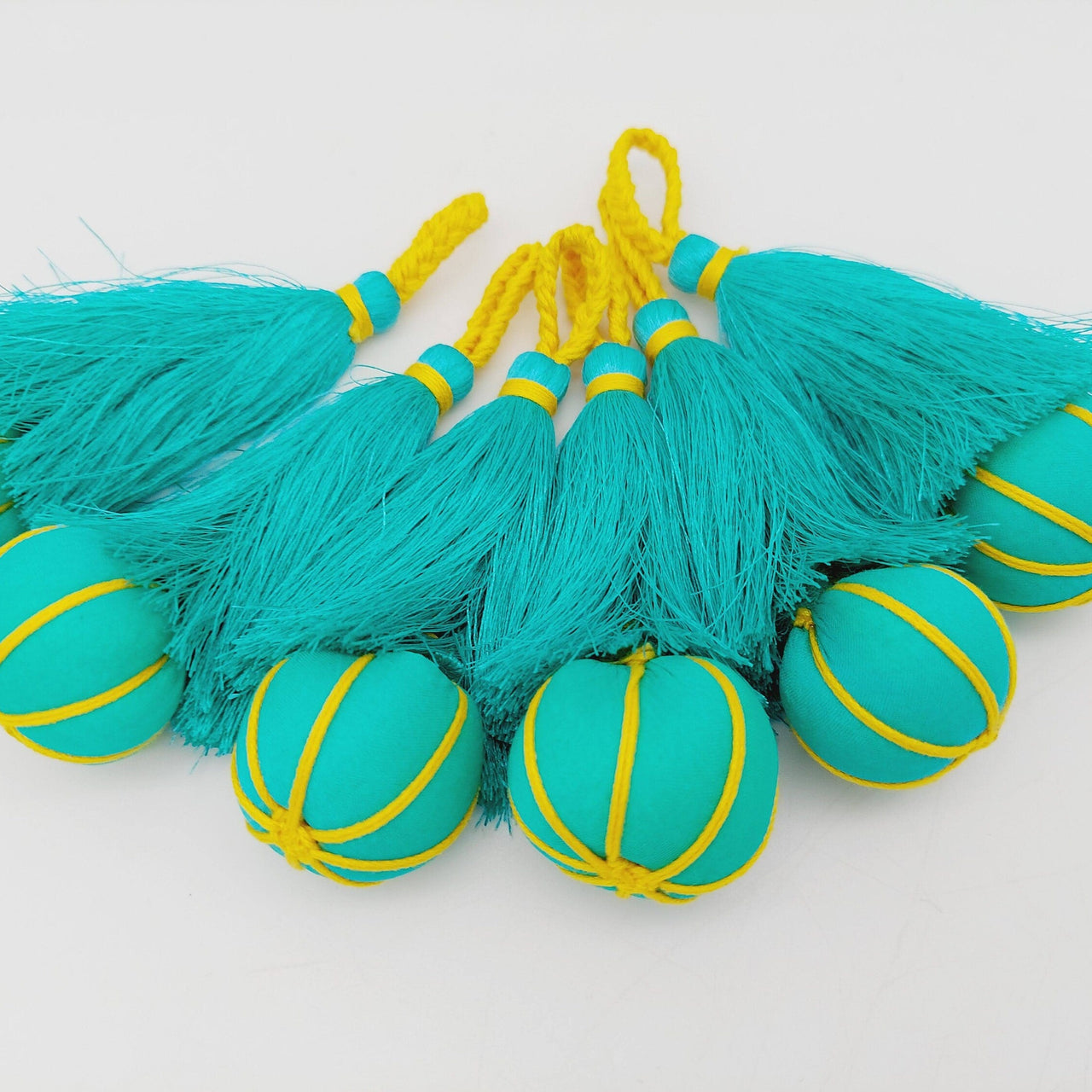 Caribbean Green and Yellow Pumpkin Tassels, Latkan, Indian Tassels