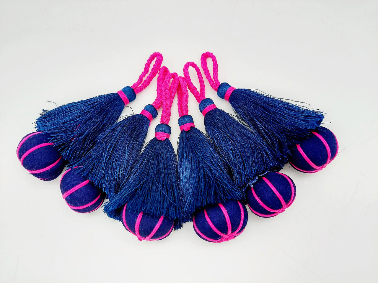 Navy Blue and Fuchsia Pink Pumpkin Tassels, Latkan, Indian Tassels