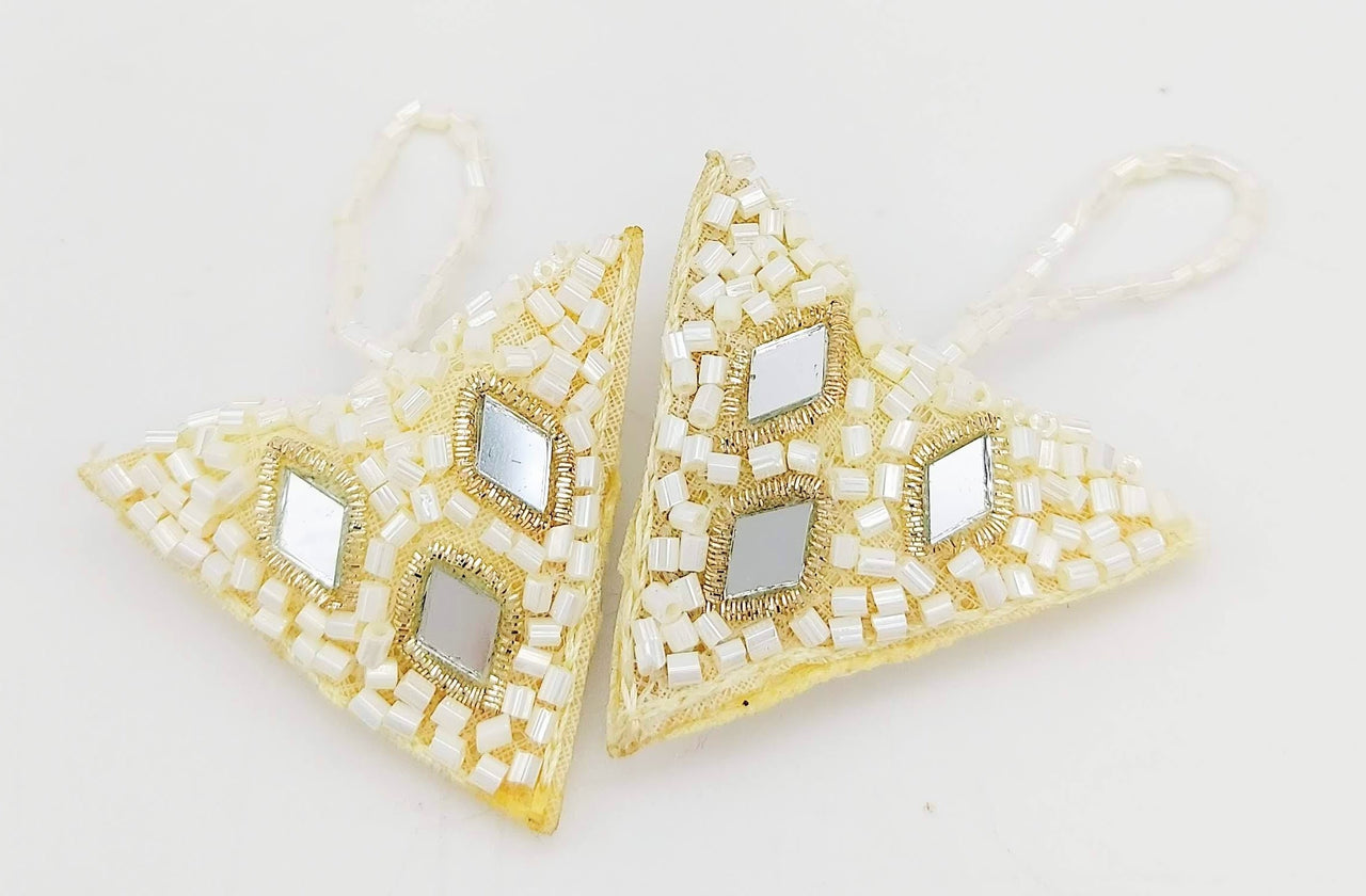 White Beaded Mirror Tassels Latkan, Bridal Tassels, Decorative Tassels