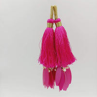 Thumbnail for Fuchsia Pink Tassels With Long Sequins And Seed Pearl Beads, Beaded Thread Tassel Charms, 2 Pcs