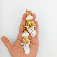 Thumbnail for Handcrafted White And Gold Tassels Latkan In White Sequins and Pearl Beads, Indian Latkans, Sewing Latkans