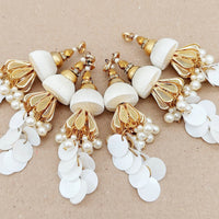 Thumbnail for Handcrafted White And Gold Tassels Latkan In White Sequins and Pearl Beads, Indian Latkans, Sewing Latkans