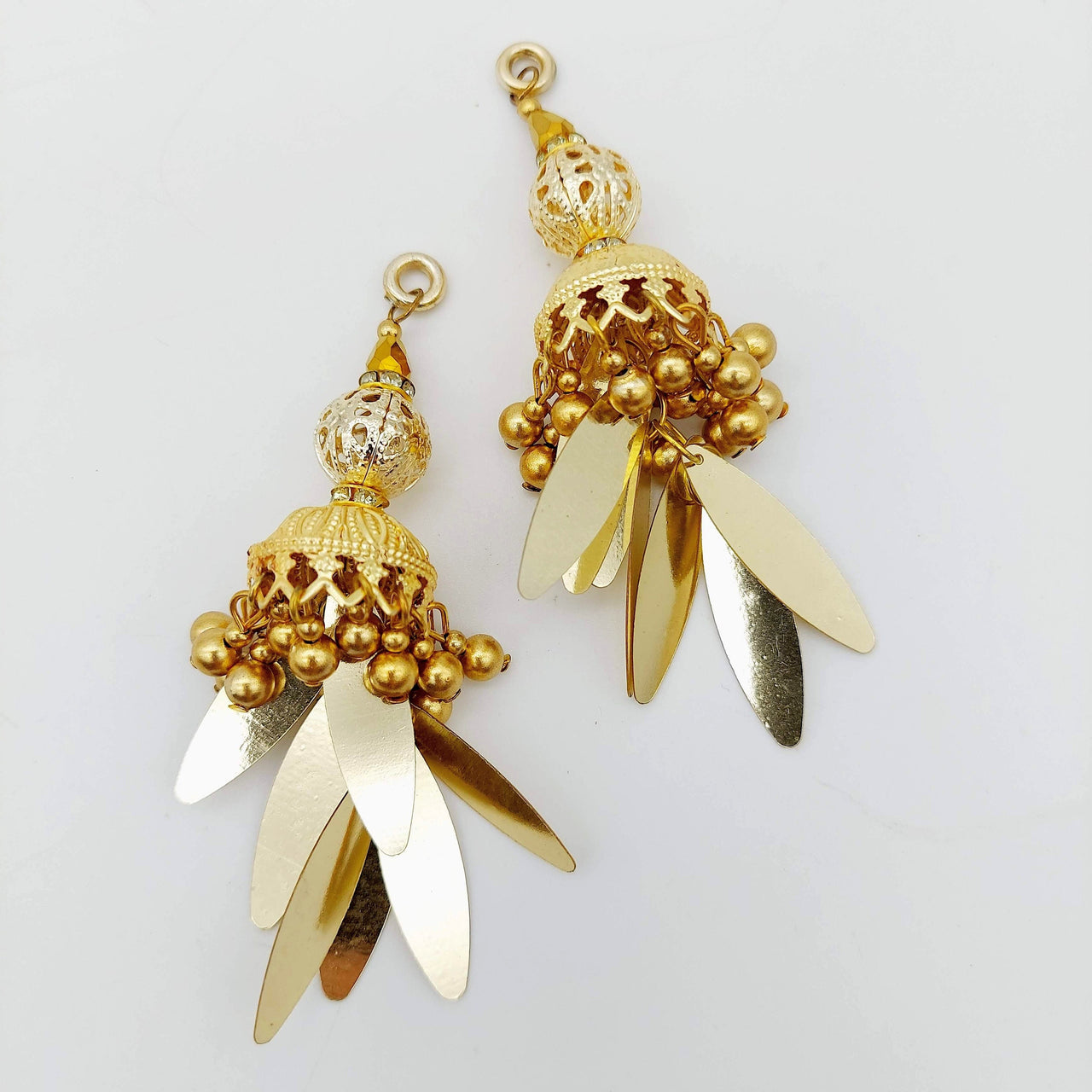 Handcrafted Gold Tassels Latkan In Long Sequins and Pearl Beads, Indian Latkans, Sewing Latkans