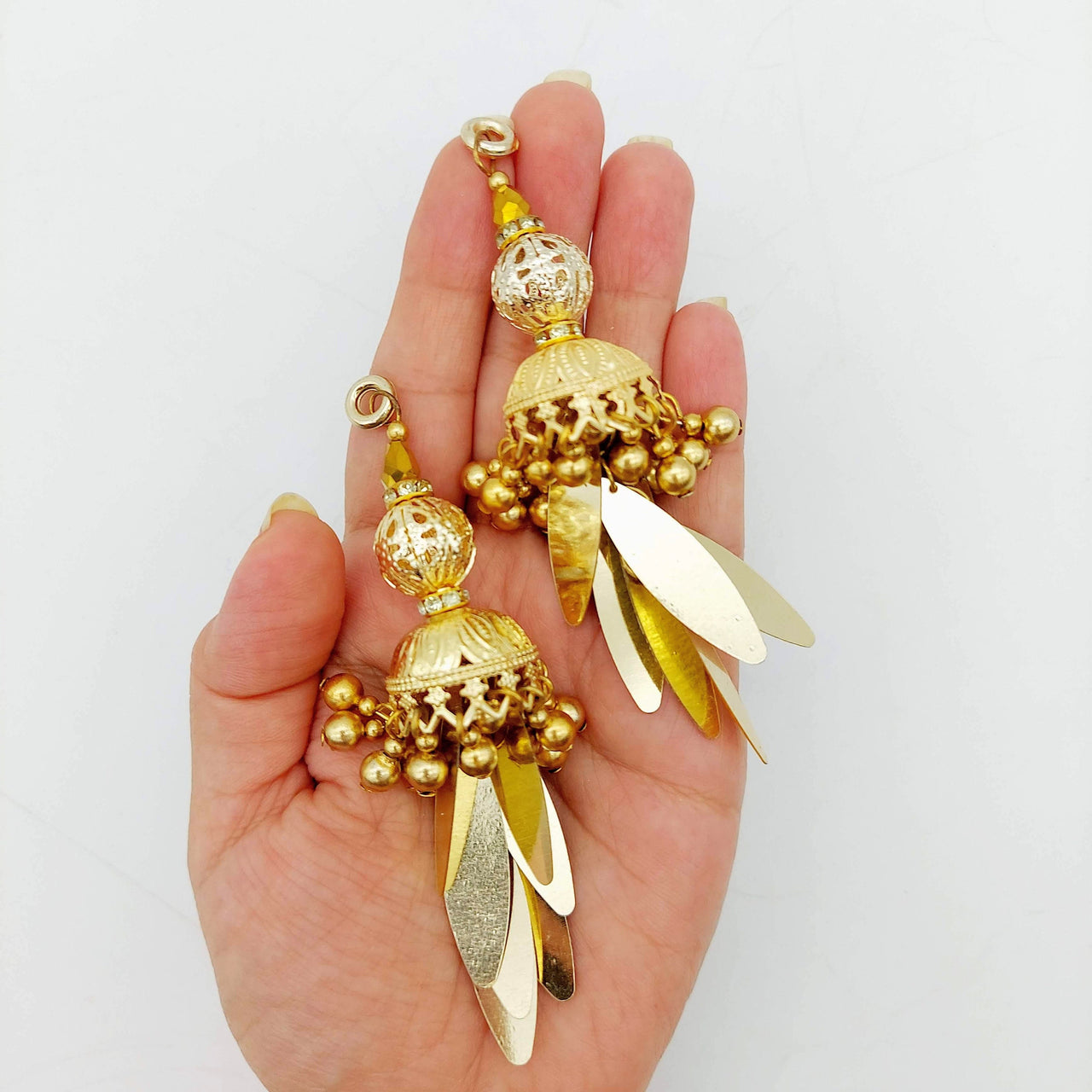 Handcrafted Gold Tassels Latkan In Long Sequins and Pearl Beads, Indian Latkans, Sewing Latkans