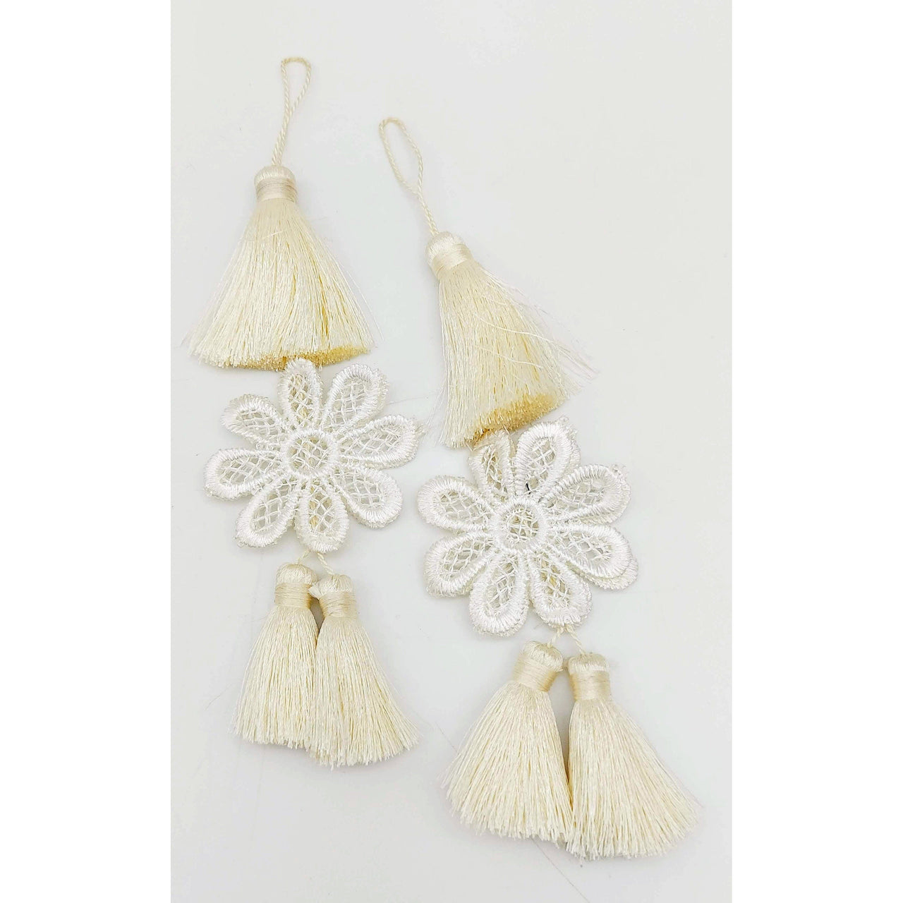 Set of 2 Off White Floral Tassels, Indian Tassels, Boho Chic Tassels