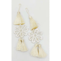 Thumbnail for Set of 2 Off White Floral Tassels, Indian Tassels, Boho Chic Tassels