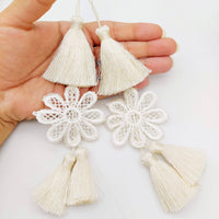 Thumbnail for Set of 2 Off White Floral Tassels, Indian Tassels, Boho Chic Tassels