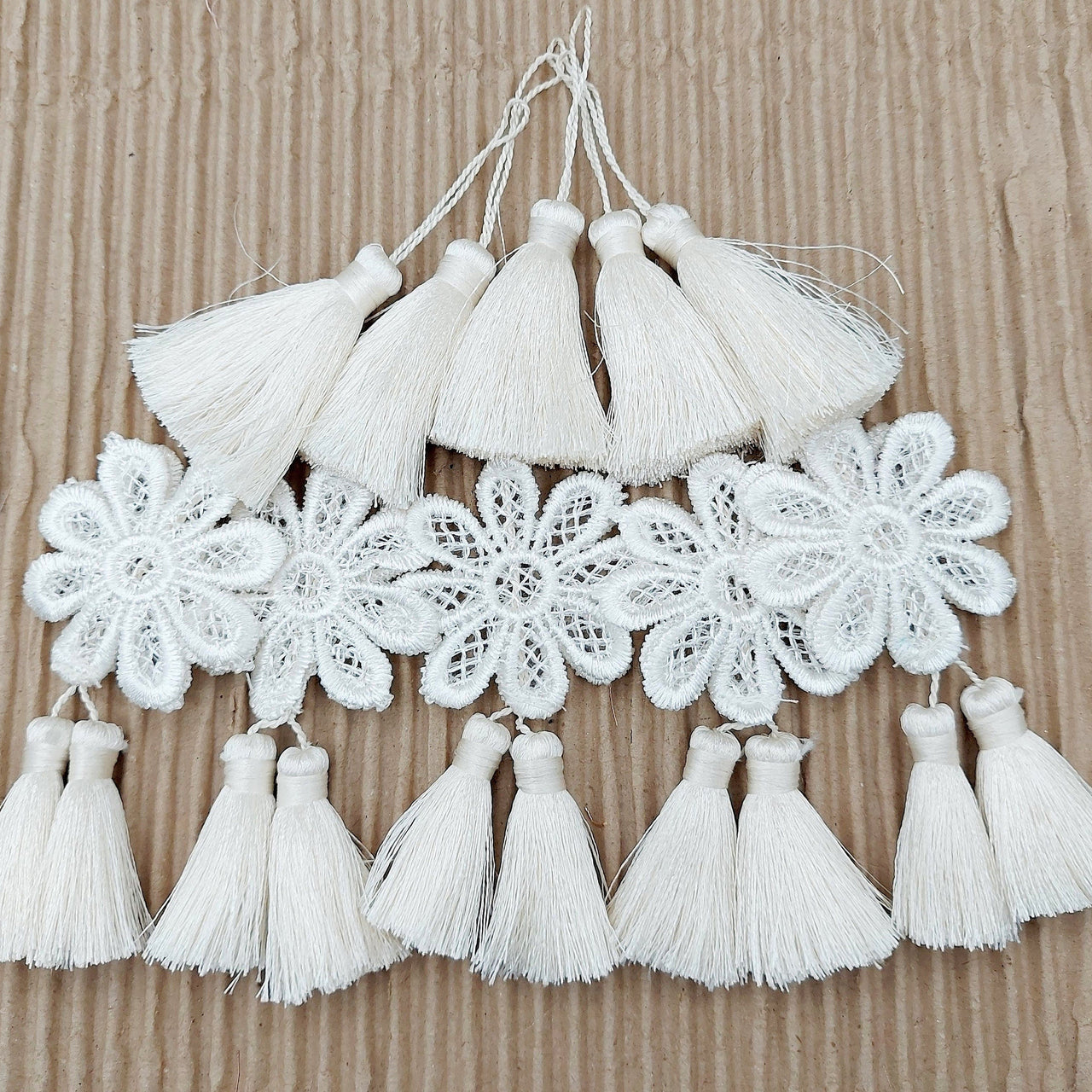 Set of 2 Off White Floral Tassels, Indian Tassels, Boho Chic Tassels