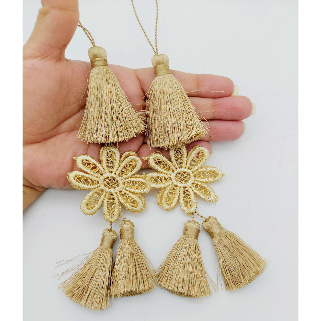 Set of 2 Light Brown Floral Tassels, Indian Tassels, Boho Chic Tassels