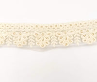 Thumbnail for Off White Net Lace Trim With Floral Embroidery And Gold Sequins, Sequinned Trim, Wedding Trim Bridal Trim