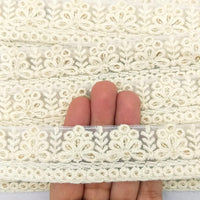Thumbnail for Off White Net Lace Trim With Floral Embroidery And Gold Sequins, Sequinned Trim, Wedding Trim Bridal Trim