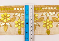 Thumbnail for Beige Art Silk Fabric Trim, Olive Green & Gold Floral Embroidery Gota Patti Indian Sari Border Trim By Yard Decorative Trim Craft Lace