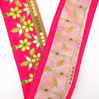 Thumbnail for Radical Red Art Silk Fabric Trim, Green & Gold Floral Embroidery Gota Patti Indian Sari Border Trim By Yard Decorative Trim Craft Lace