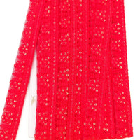 Thumbnail for Red Net Lace Trim With Floral Embroidery And Gold Sequins, Sequinned Trim, Wedding Trim Bridal Trim