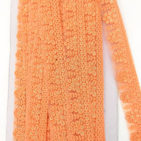 Thumbnail for Orange Net Lace Trim With Floral Embroidery And Gold Sequins, Sequinned Trim, Wedding Trim Bridal Trim