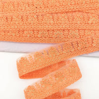 Thumbnail for Orange Net Lace Trim With Floral Embroidery And Gold Sequins, Sequinned Trim, Wedding Trim Bridal Trim