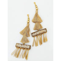 Thumbnail for Gold Tassels With Long Gold Sequins And White and Gold Seed Pearl Beads, Beaded Thread Tassel Charms, 2 Pcs