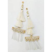 Thumbnail for White Tassels With Long White Sequins And White and Gold Seed Pearl Beads, Beaded Thread Tassel Charms, 2 Pcs