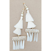 Thumbnail for White Tassels With Long White Sequins And White and Gold Seed Pearl Beads, Beaded Thread Tassel Charms, 2 Pcs