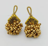 Thumbnail for Gold Engraved Diamond Charm With Flatback, Beaded Tassels Latkan, Indian Latkans
