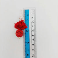 Thumbnail for Red Crochet Ball Tassels With White Pearls Beads, Tassel Charms, Nylon Tassels x 2