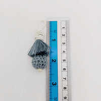 Thumbnail for Grey Crochet Ball Tassels With White Pearls Beads, Tassel Charms, Nylon Tassels x 2