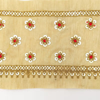 Thumbnail for Beige Silk Trim In Red and Gold Sequins Floral Embroidery, Indian Sari Border Trim By Yard Decorative Trim Craft Lace