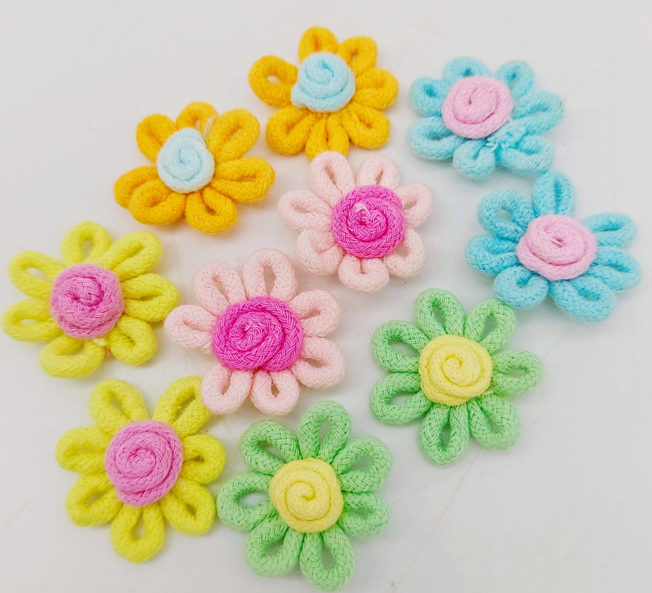 Yellow and Blue Floral Applique, Flower Motifs x 5