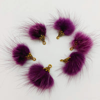 Thumbnail for Dark Violet Artificial Feather Fur Tassel With Brass Cap in Antique Gold Colour, Tassel Charms x 2