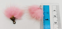 Thumbnail for Pink Artificial Feather Fur Tassel With Brass Cap in Antique Gold Colour, Tassel Charms x 2