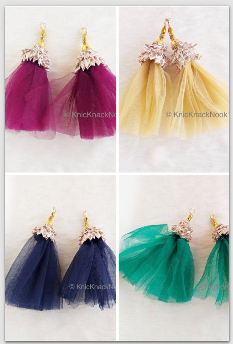 Net Tassels Latkan With Gold Embellishments, Copper Trim Detail & Diamante, Indian Tassel