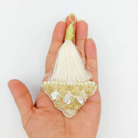 Thumbnail for Off White Tassels In Gold and White Bead and Sequins, Indian Latkans, Blouse Latkan