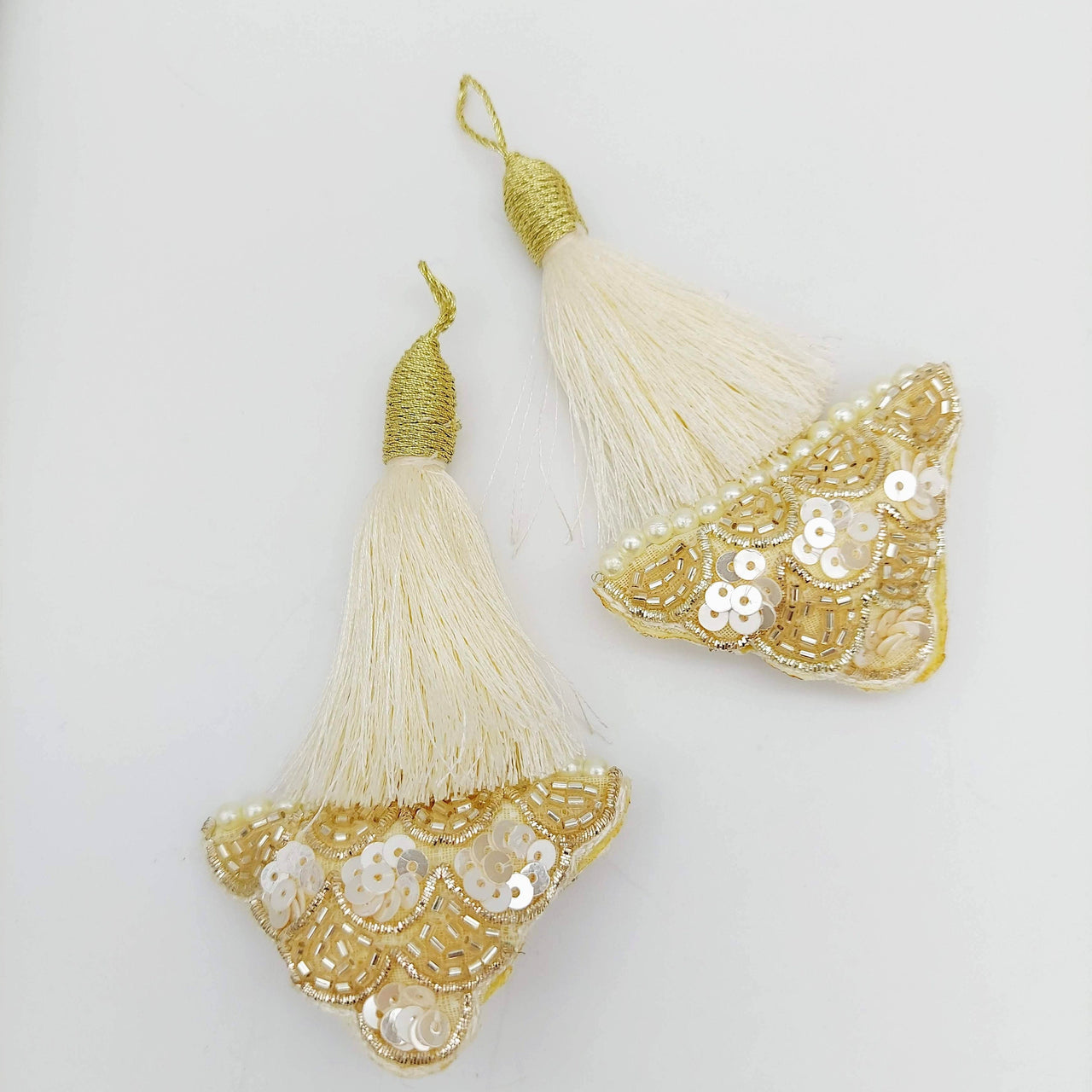 Off White Tassels In Gold and White Bead and Sequins, Indian Latkans, Blouse Latkan