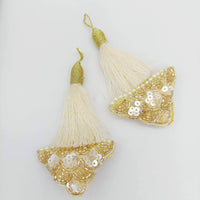 Thumbnail for Off White Tassels In Gold and White Bead and Sequins, Indian Latkans, Blouse Latkan