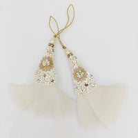 Thumbnail for White Beaded Latkan In White Tissue Fabric and Zardozi Floral Embroidery, Indian Latkans, Blouse Latkan Sewing Latkans Bridal Tassels 1 Pair