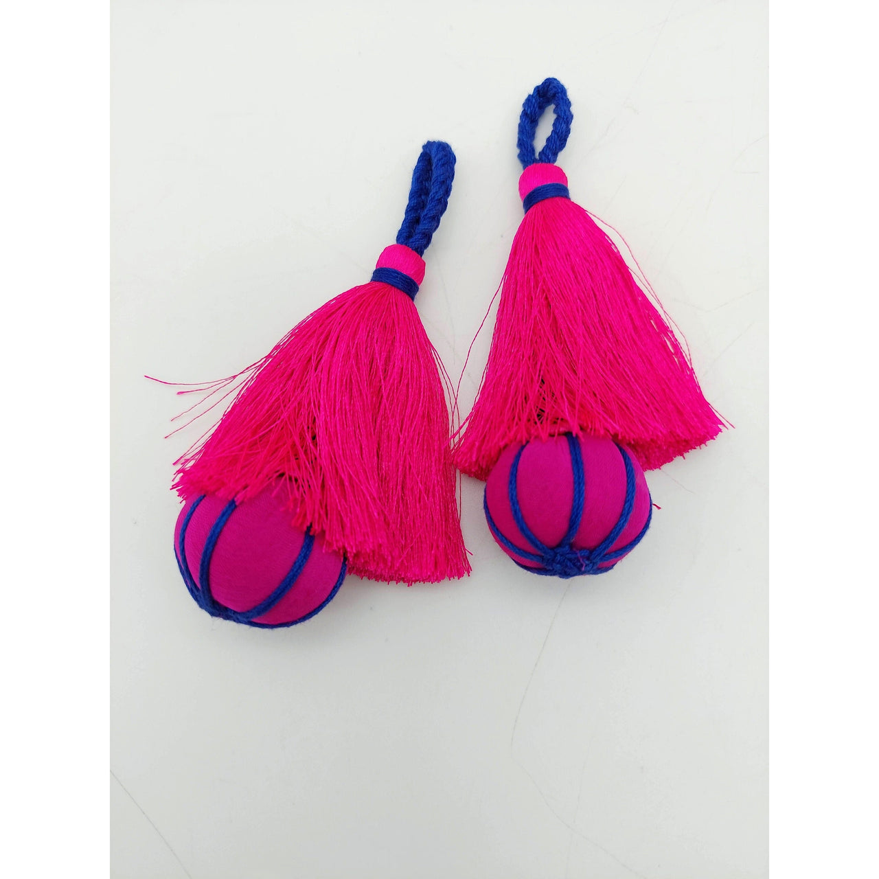 Fuchsia Pink and Blue Pumpkin Tassels, Latkan, Indian Tassels