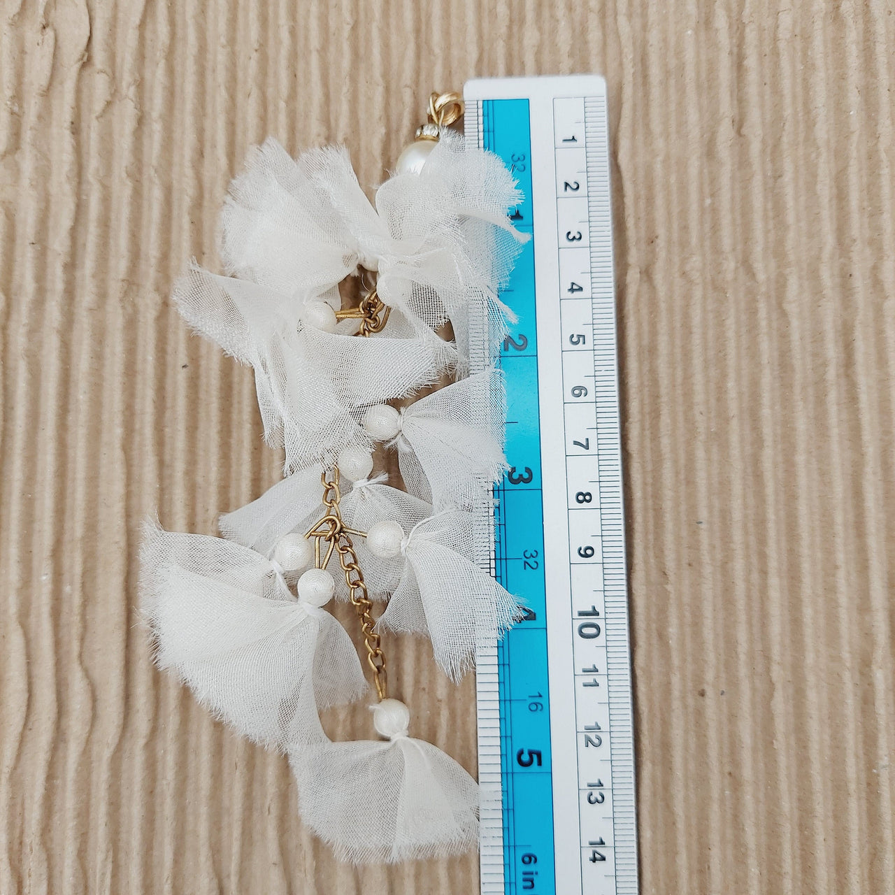 White Tissue and Chain Latkan Indian Latkans, Pear Latkan Tassels, Blouse Latkan Sewing Latkans Bridal Tassels 1 Pair