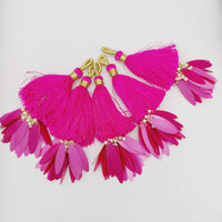 Thumbnail for Fuchsia Pink Tassels With Long Sequins And Seed Pearl Beads, Beaded Thread Tassel Charms, 2 Pcs