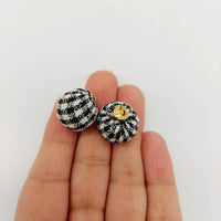 Thumbnail for Black and White Checkered Cotton Small Fabric Balls Tassel, Button with Ring Cap, Decorative Tassels