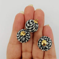 Thumbnail for Black and White Checkered Cotton Small Fabric Balls Tassel, Button with Ring Cap, Decorative Tassels